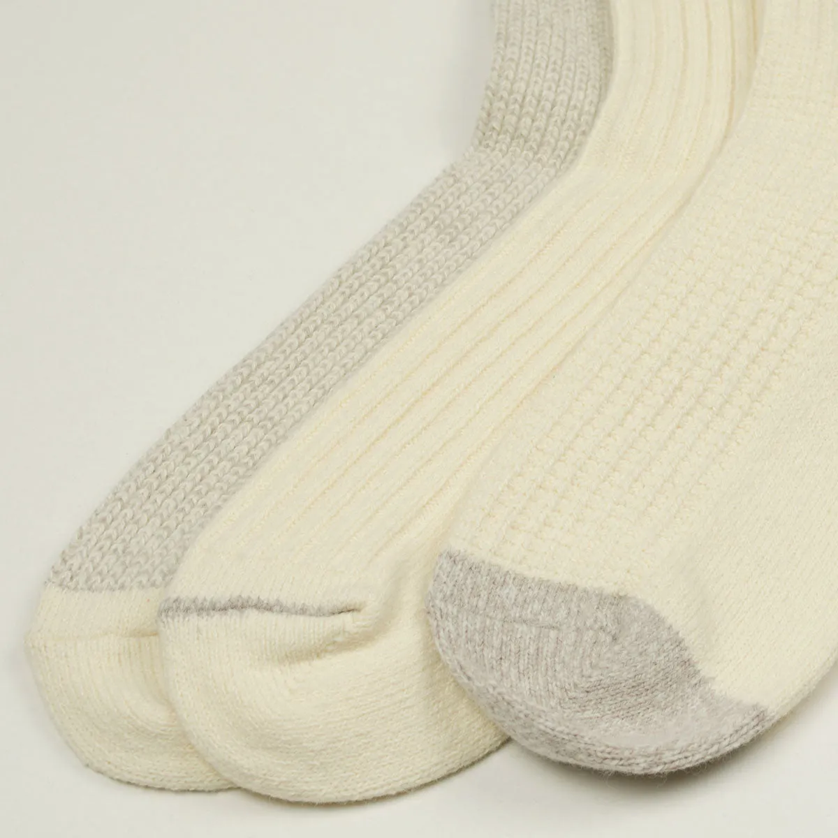 RoToTo - Recycled Cotton/Wool 3-Pack Socks - Off White / Gray