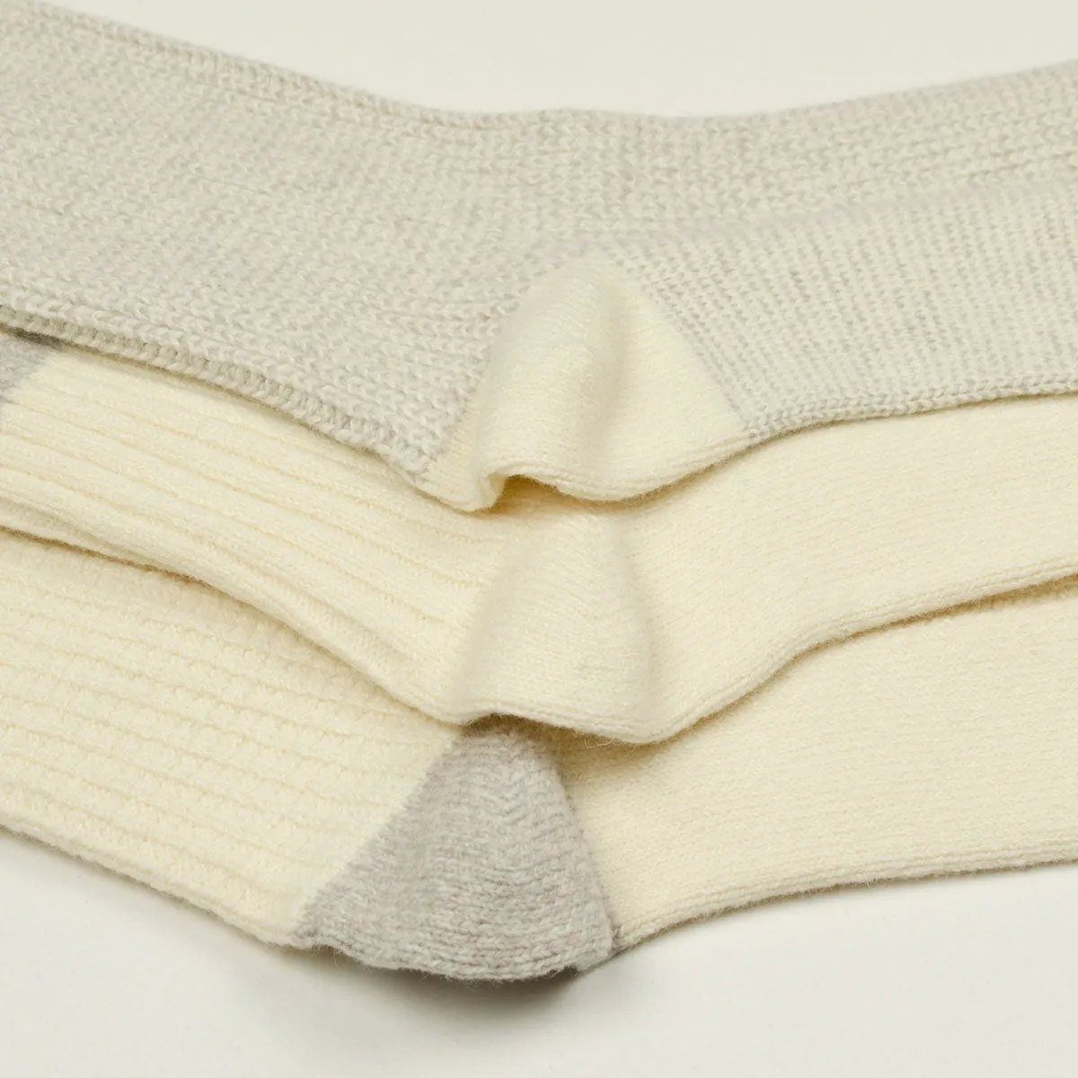 RoToTo - Recycled Cotton/Wool 3-Pack Socks - Off White / Gray