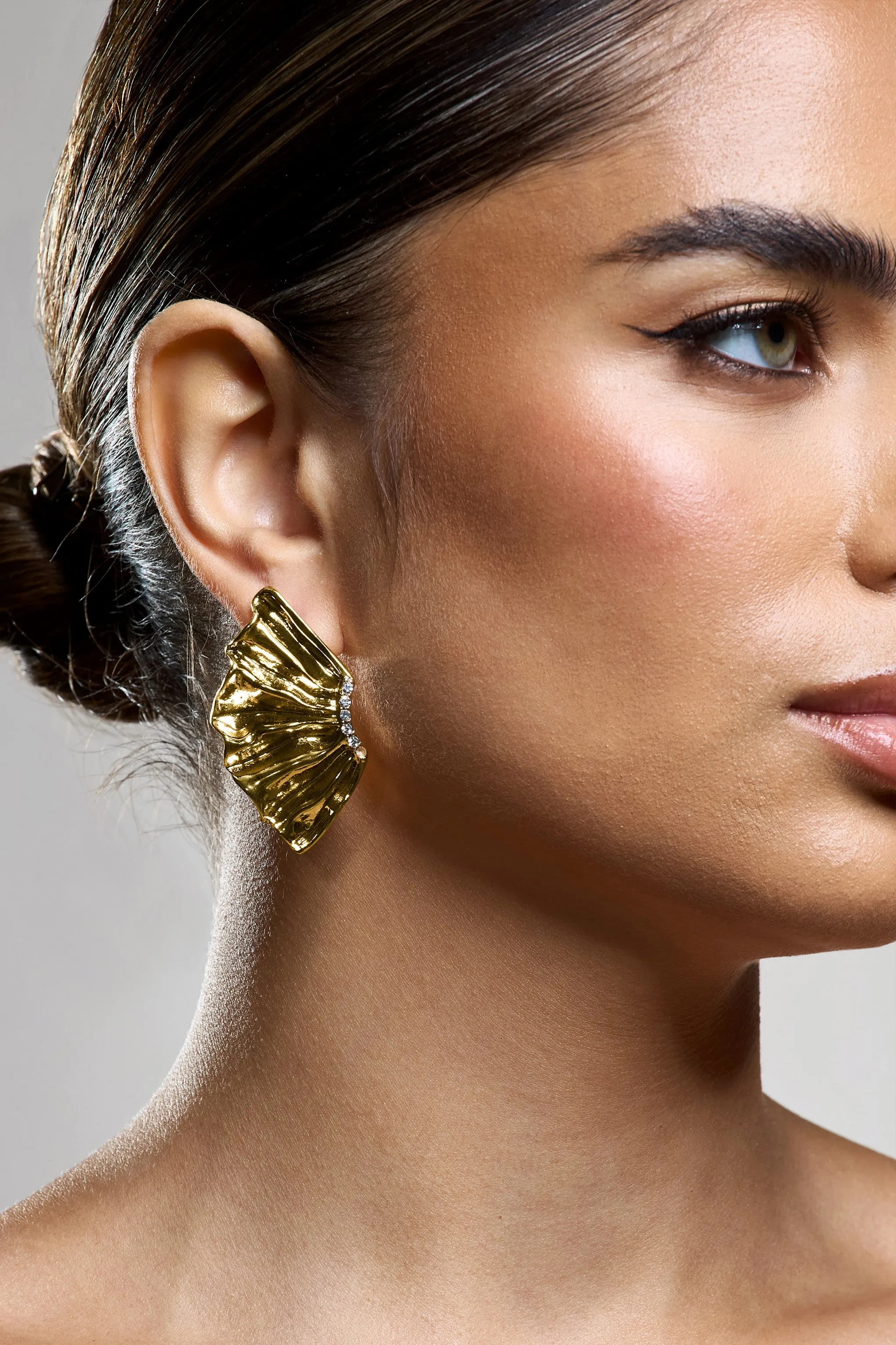 Roxana | Gold Diamante Abstract Earrings