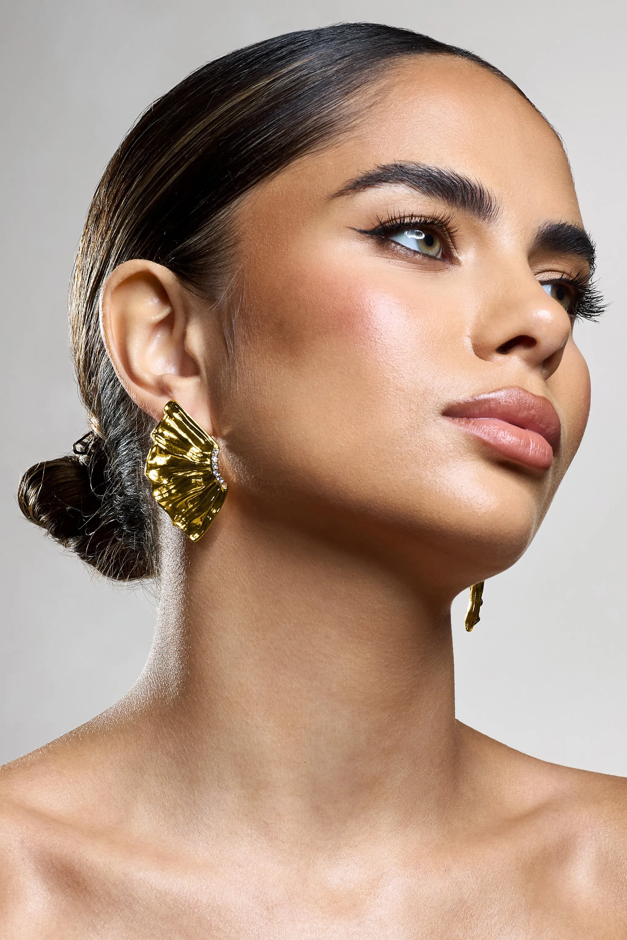 Roxana | Gold Diamante Abstract Earrings