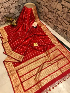 Royal Red Color Color Handloom Mashru Banarasi Silk Saree