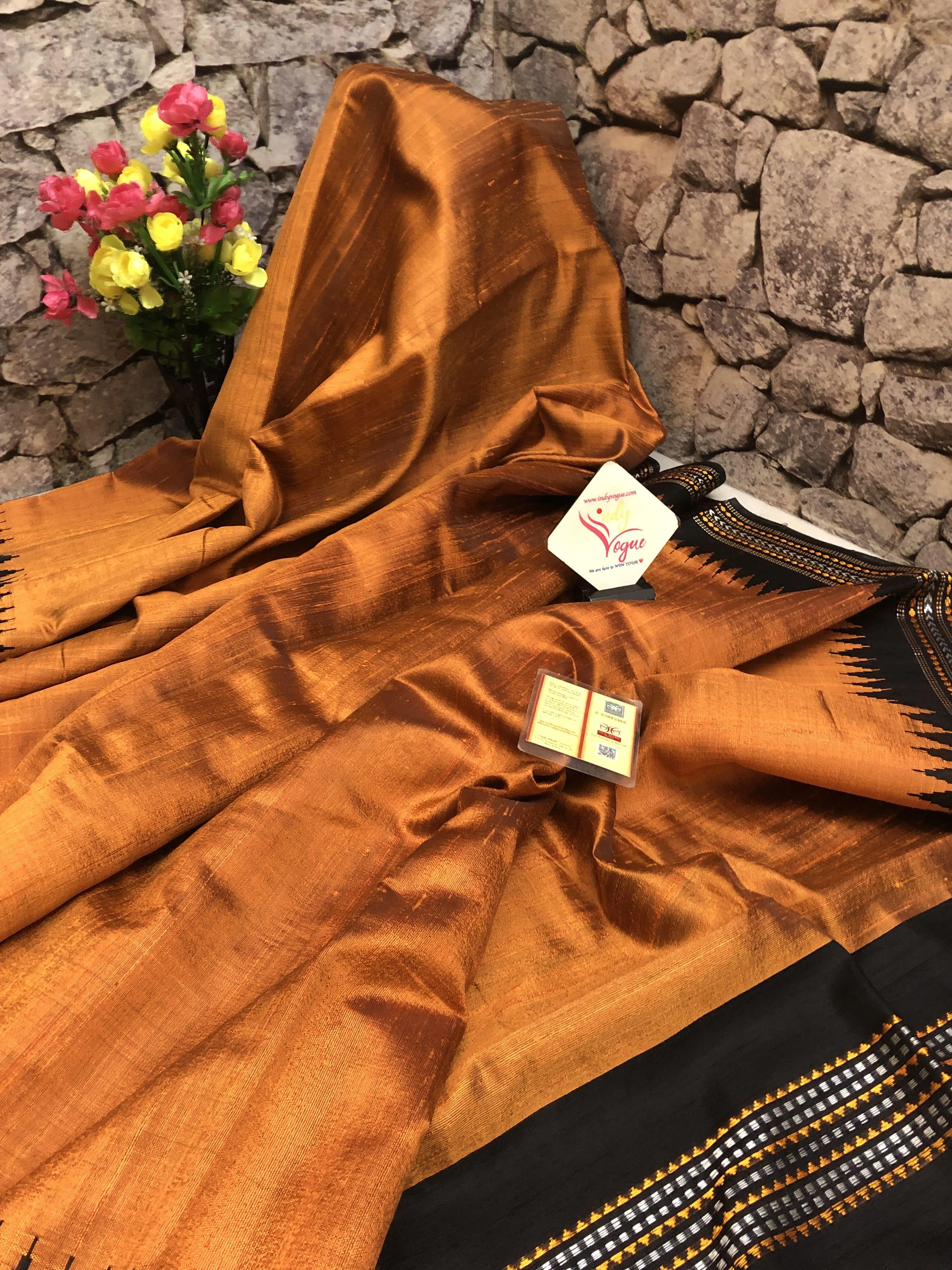 Rust Orange Color Pure Raw Silk Saree with Vidharba Border