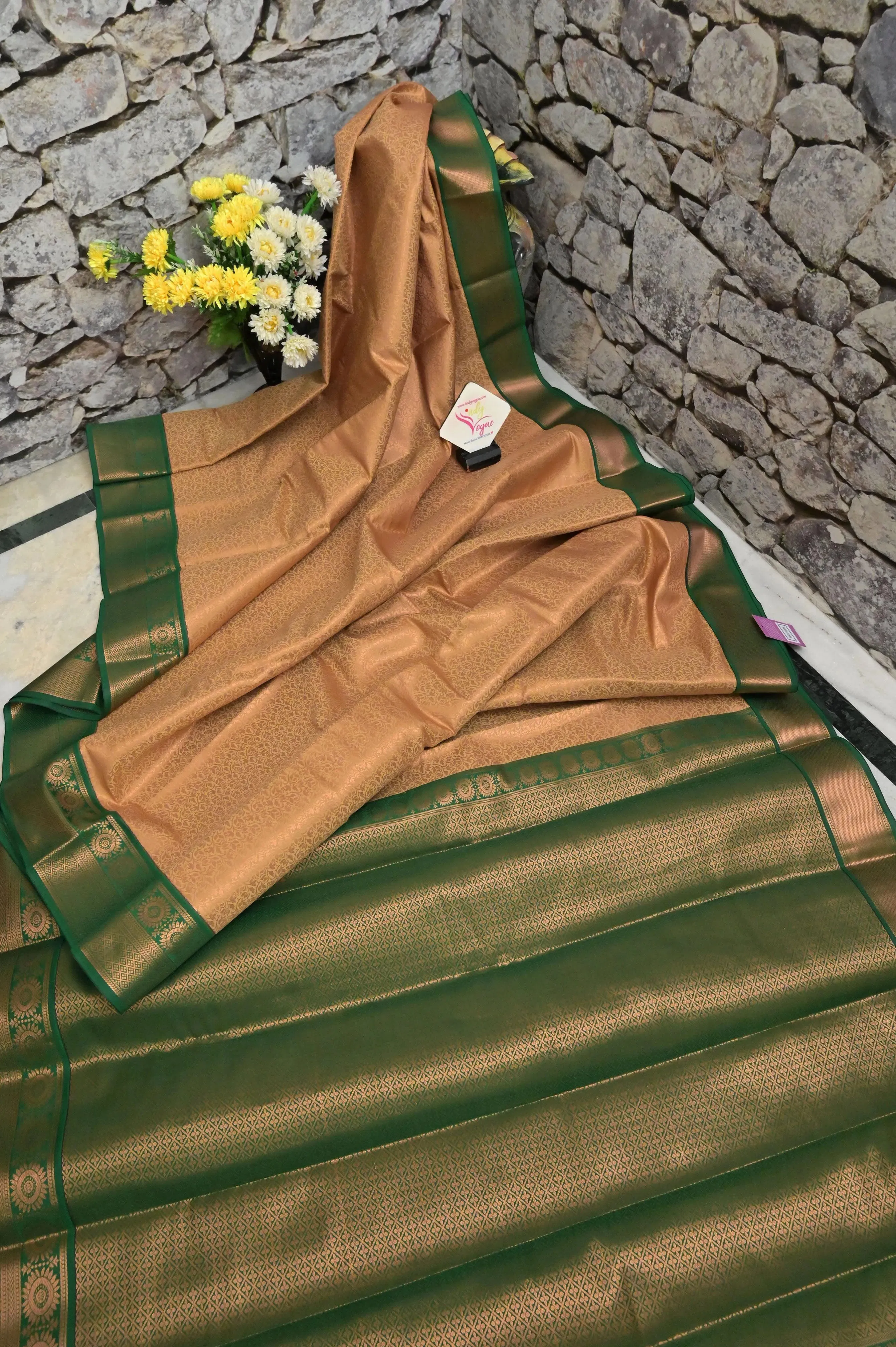 Sandalwood Color South Silk Saree with Copper Zari Work