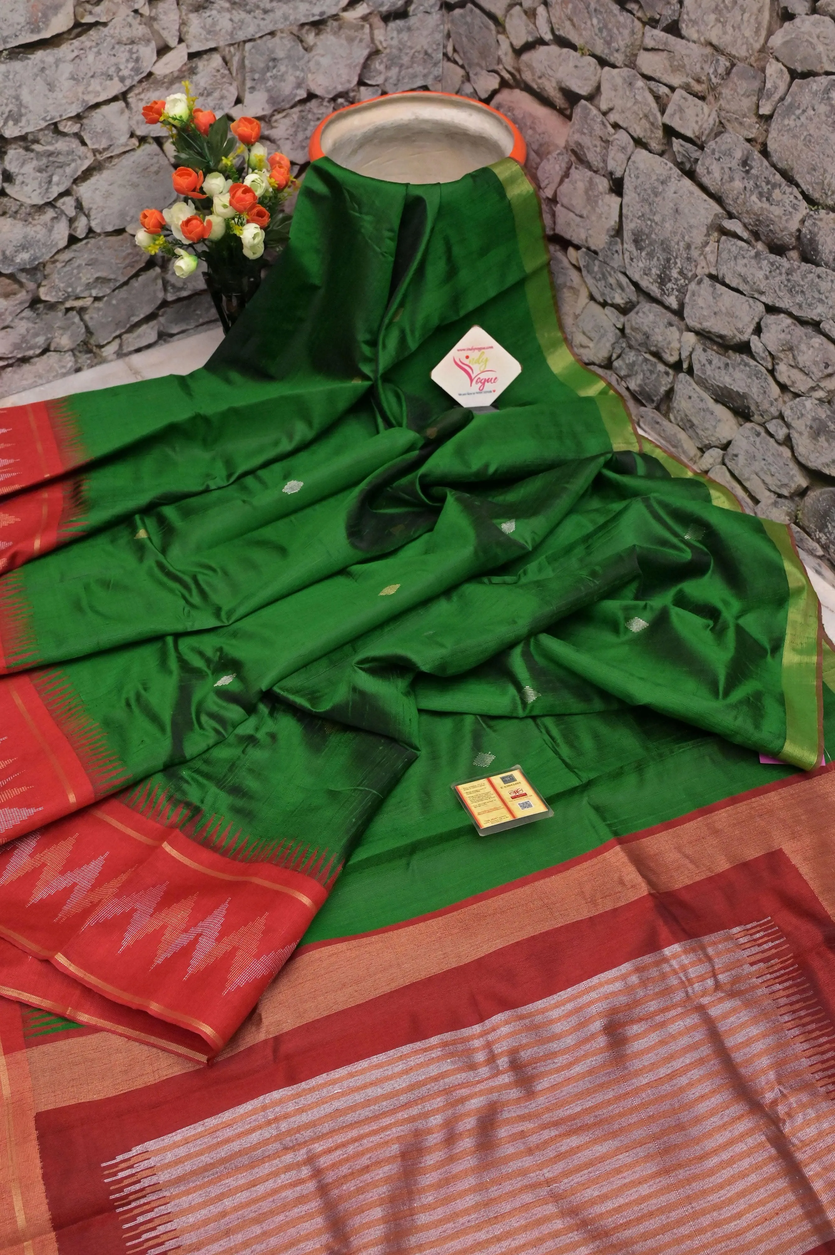 Shamrock Green Color Pure Raw Silk Saree with Butta Work