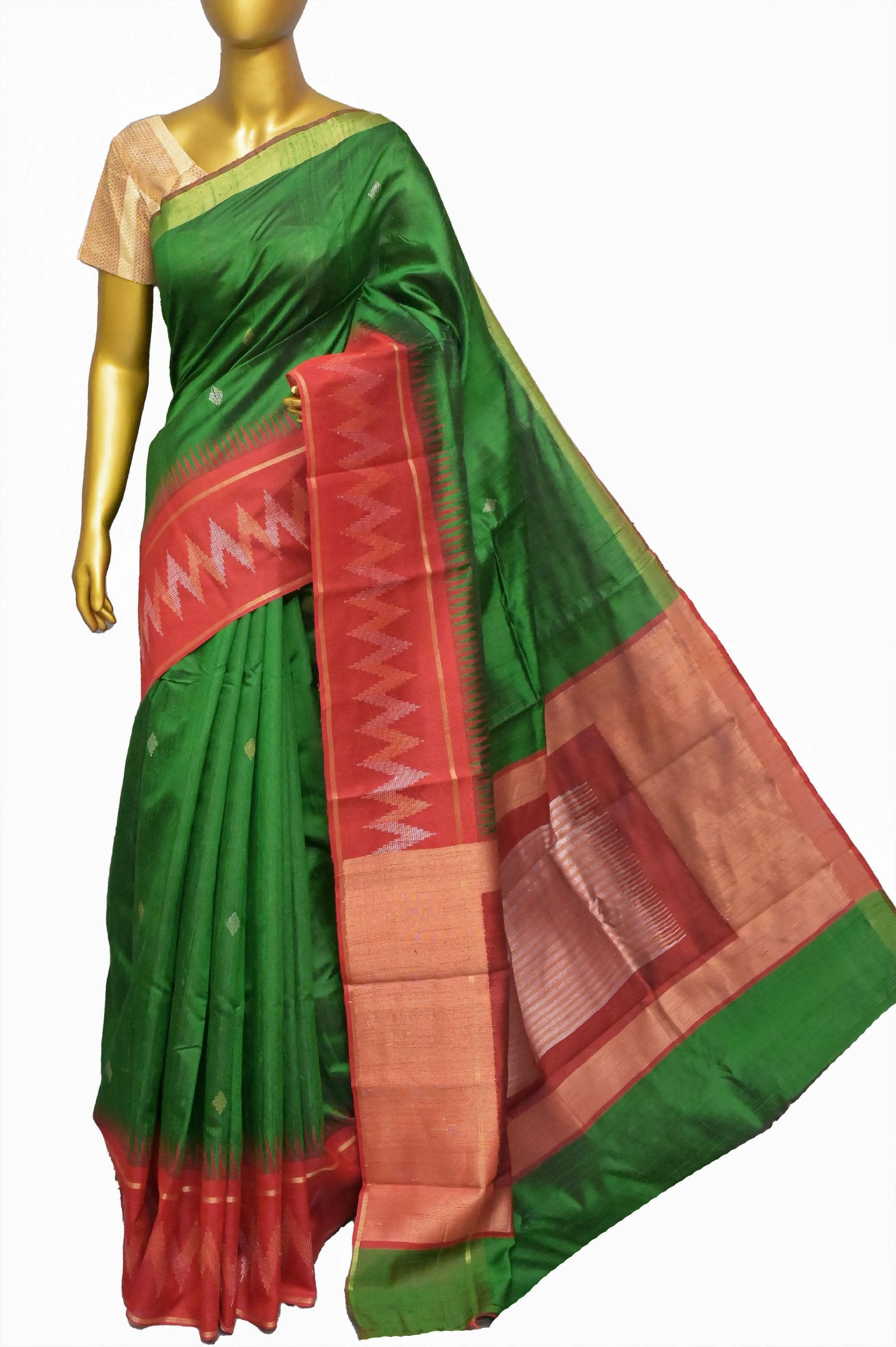 Shamrock Green Color Pure Raw Silk Saree with Butta Work