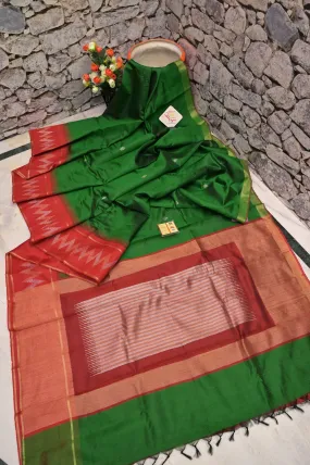 Shamrock Green Color Pure Raw Silk Saree with Butta Work