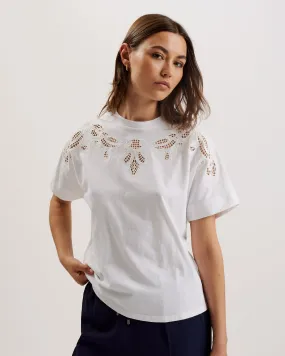 Shralee Embroidered Cut Out Tee White