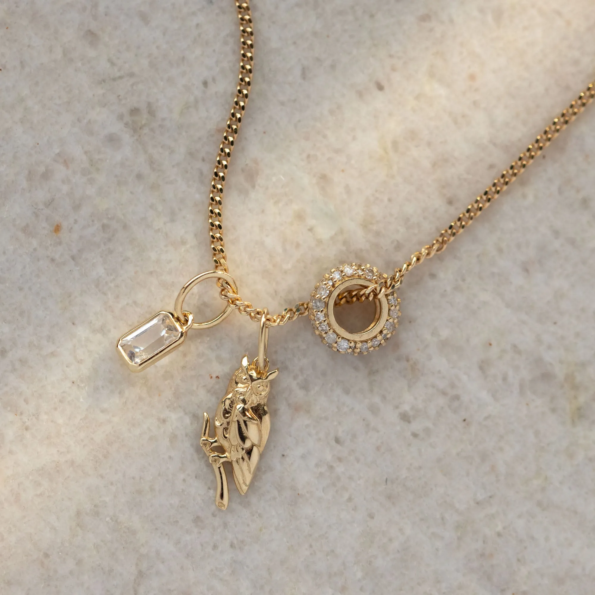 Solid Gold Birthstone Baguette Charm