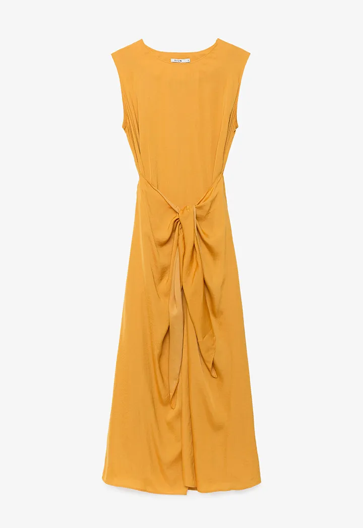 Solid Self Tie Waist Maxi Dress