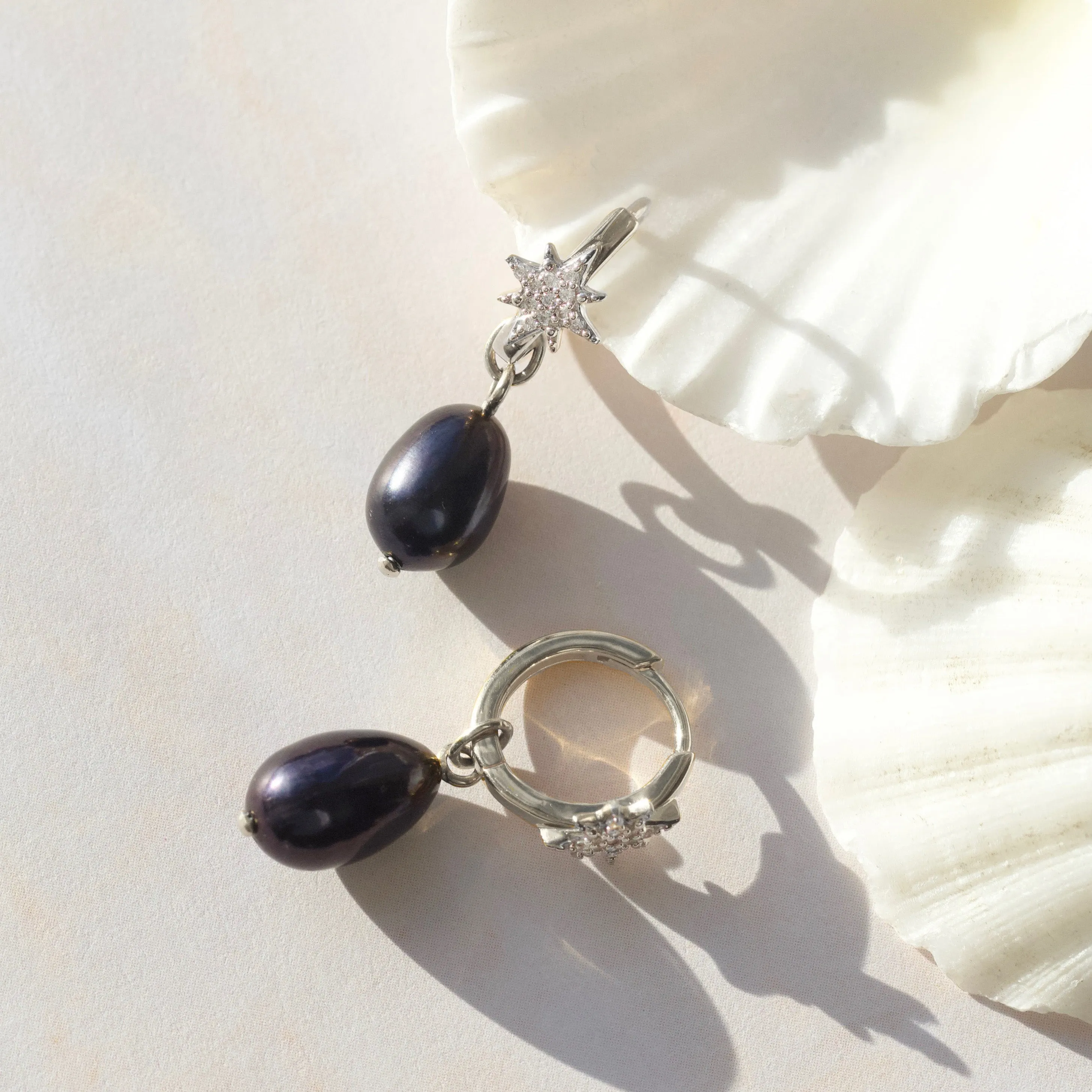 Starburst Black Pearl Drop Earrings