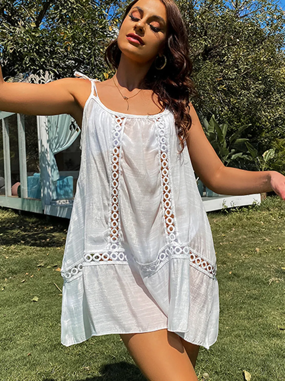 Sunset Vacation  Cutout Scoop Neck Spaghetti Strap Beach Cover Up