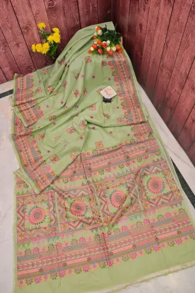 Tea Green Color Half Tussar Saree with Lambani Embroidery