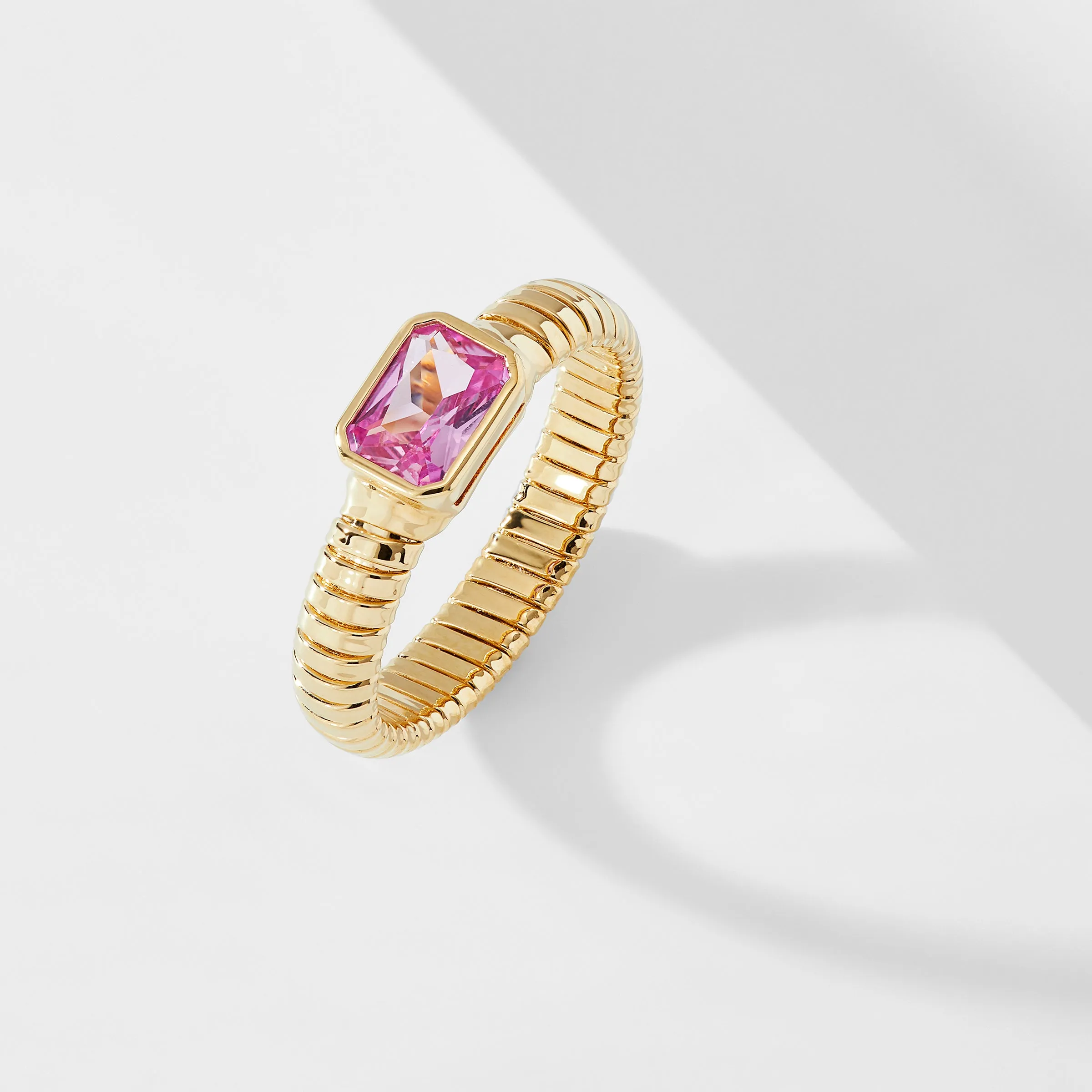 TENNIS ANYONE PINK EMERALD CUT STONE FLEX CHAIN RING