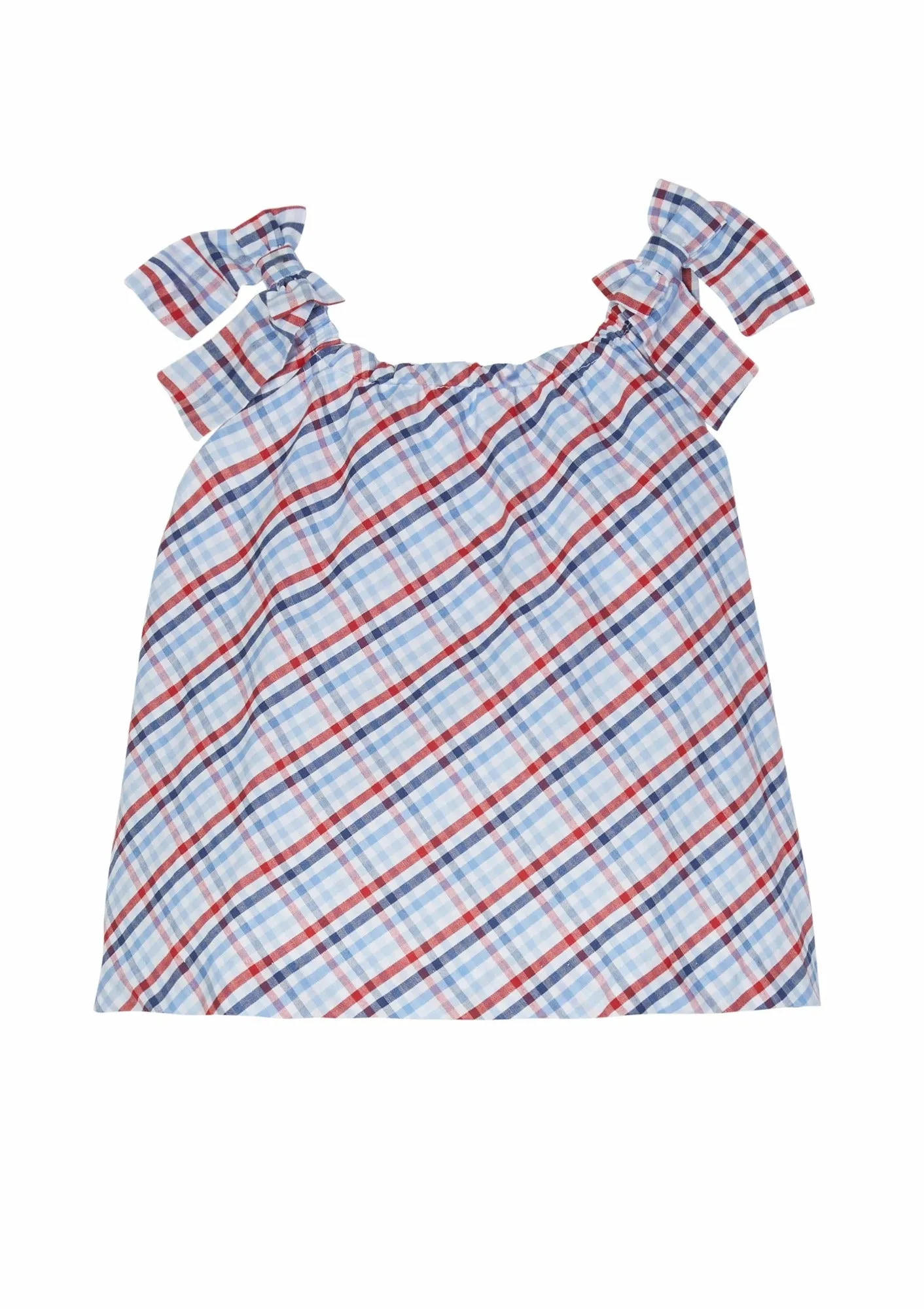 Tie Shoulder Top - Americana Plaid