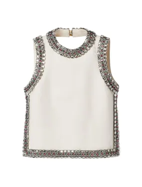 TOP IN WOOL AND SILK WITH CRYSTAL EMBROIDERY