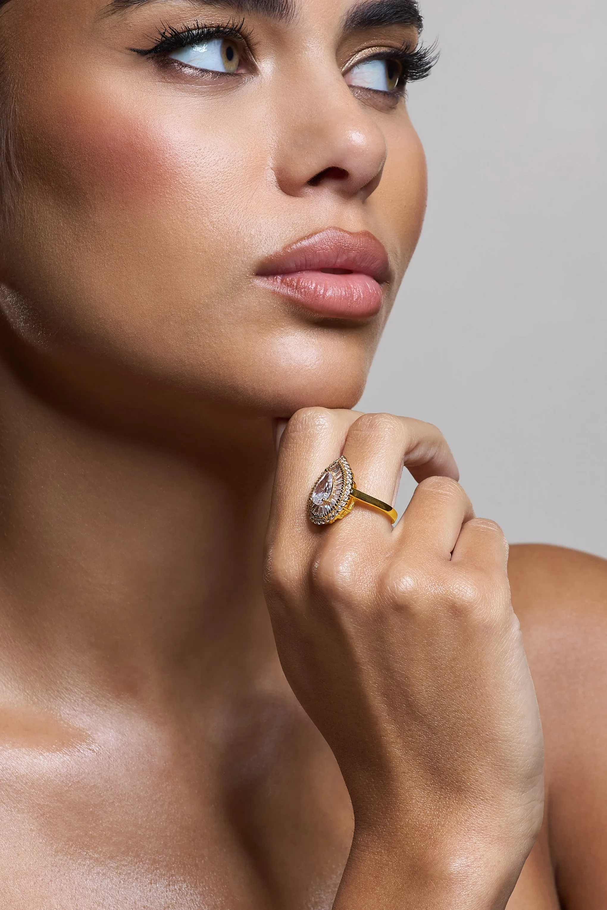 Trance | Gold Pear Diamante Ring