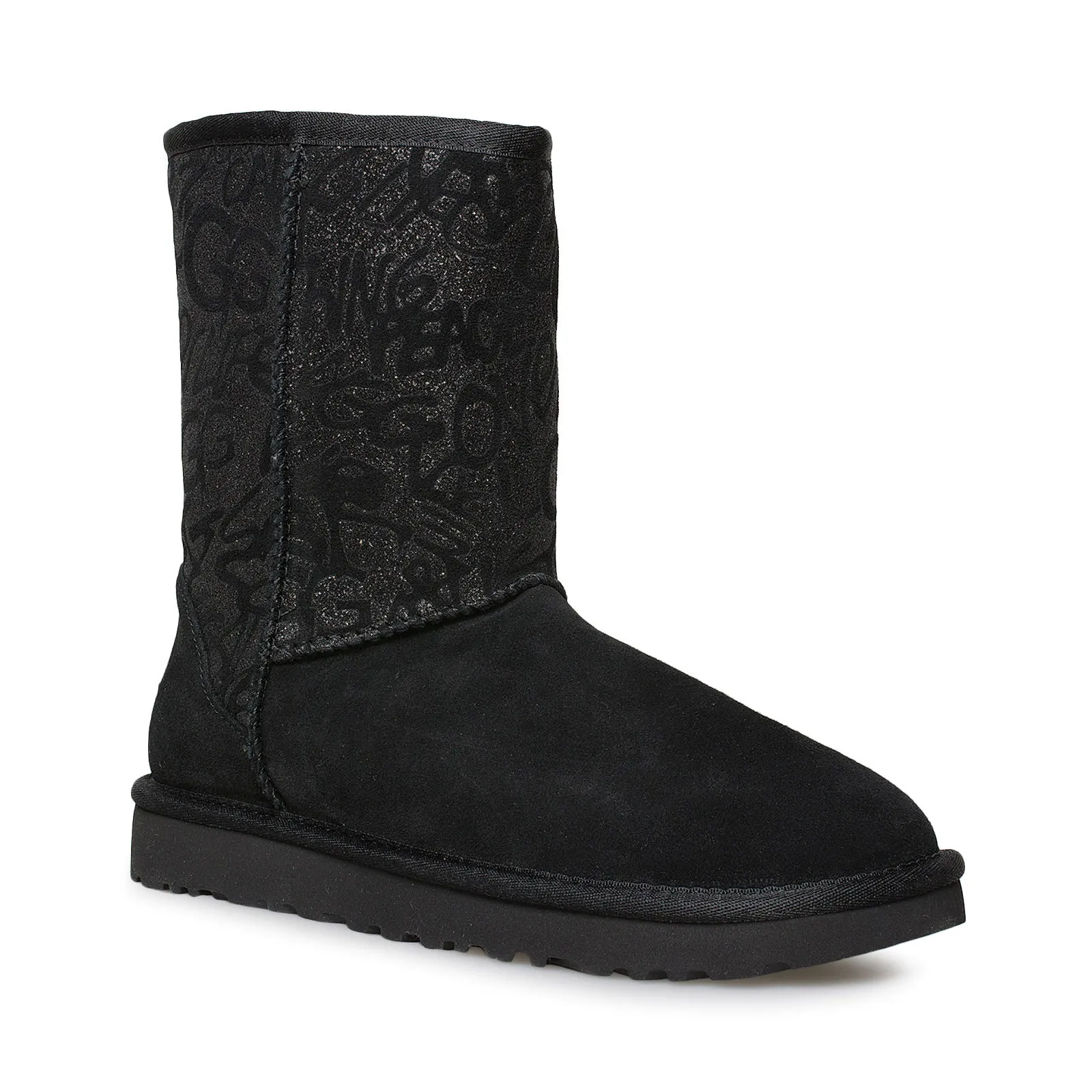 UGG Classic Short Sparkle Graffiti Black Boots - Women's