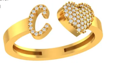 VS Diamonds & 10K Gold Initial C Heart Ring