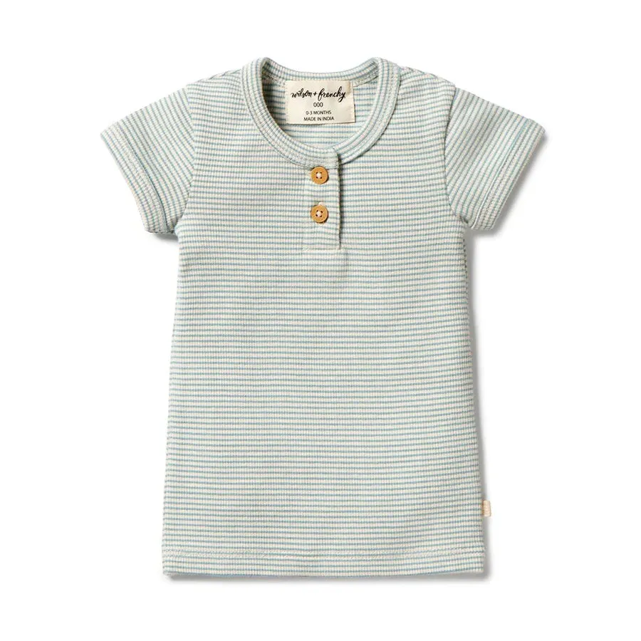 Wilson & Frenchy Organic Rib - Henley Tee - Mineral Blue