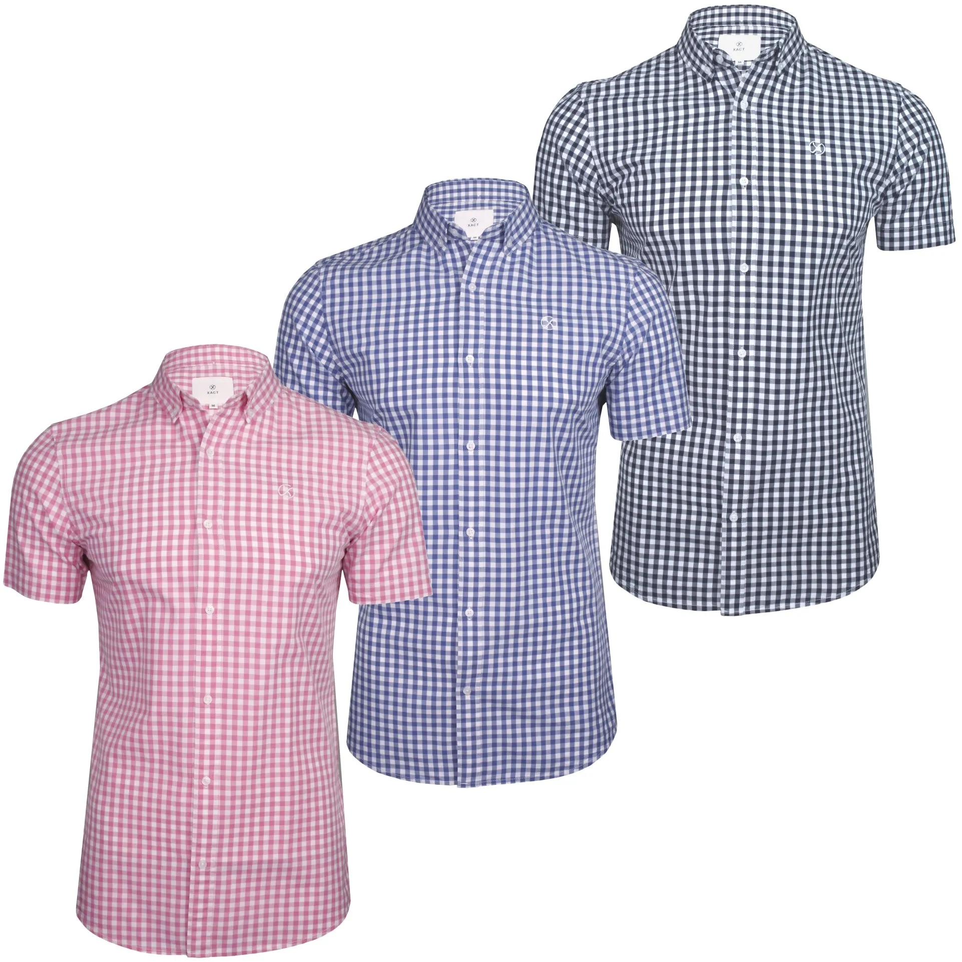 Xact Mens Cotton Gingham Check Shirt - Short Sleeved