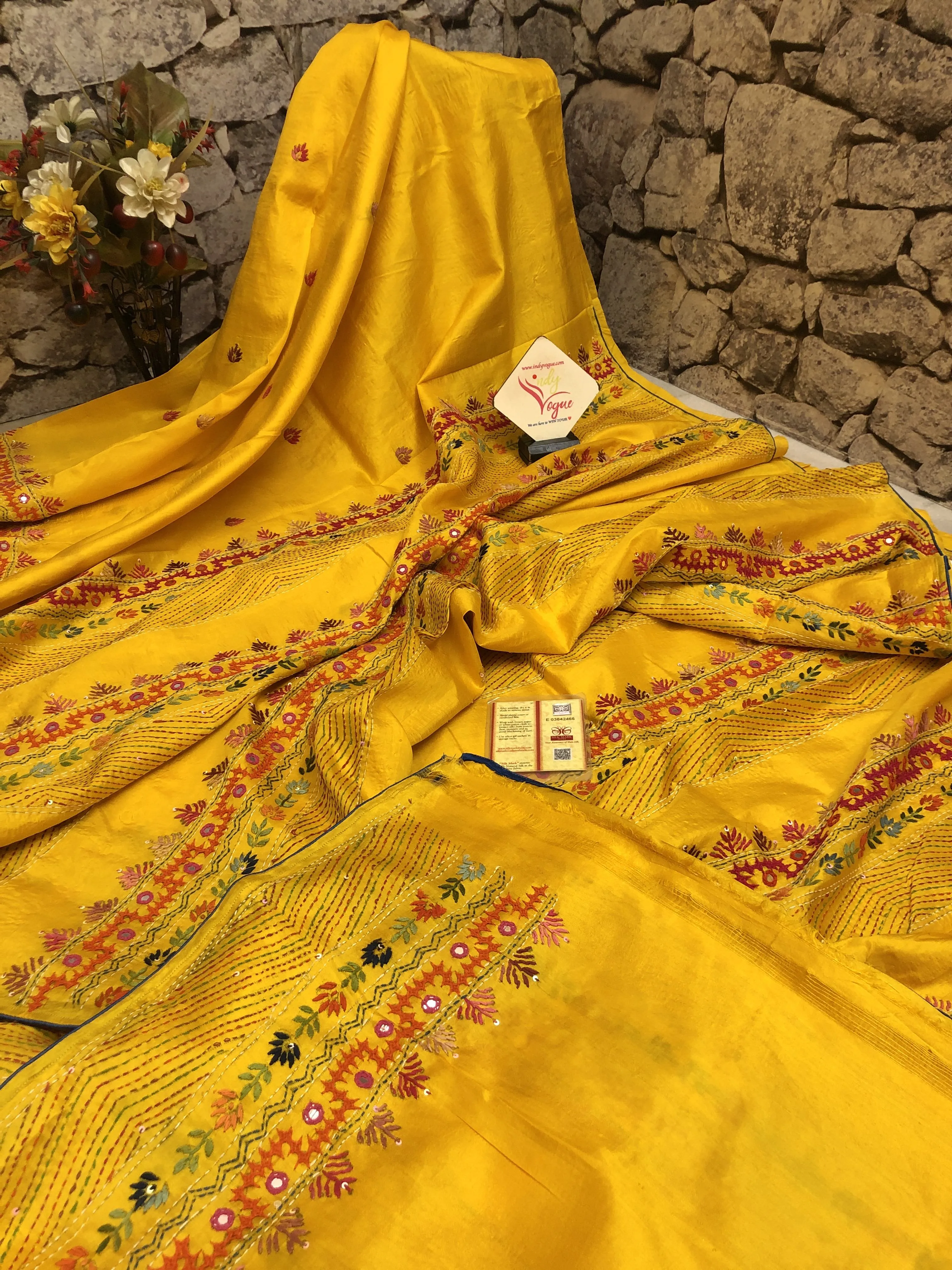 Yellow Color Pure Bangalore Silk with Hand Lambani Embroidery