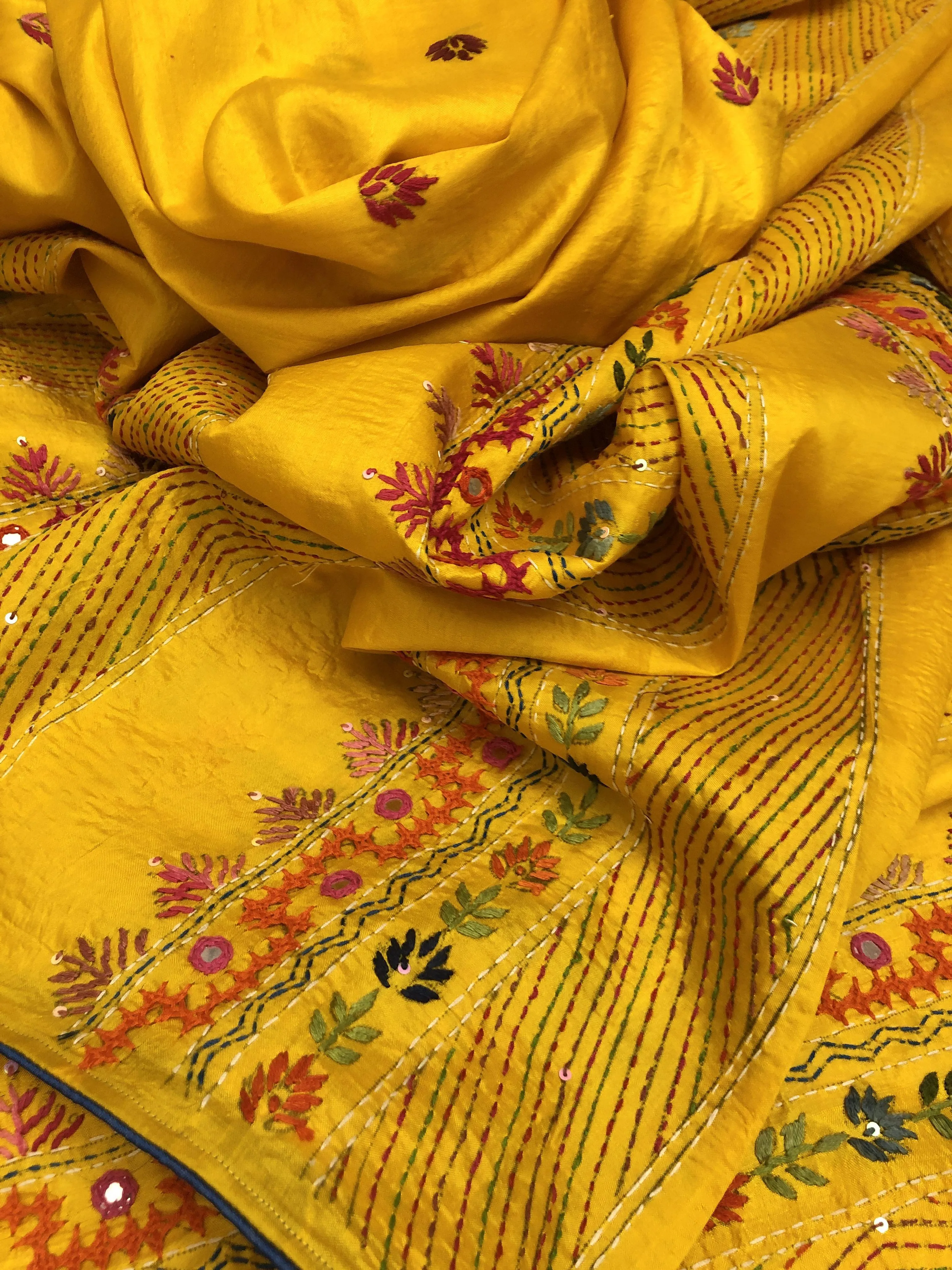 Yellow Color Pure Bangalore Silk with Hand Lambani Embroidery