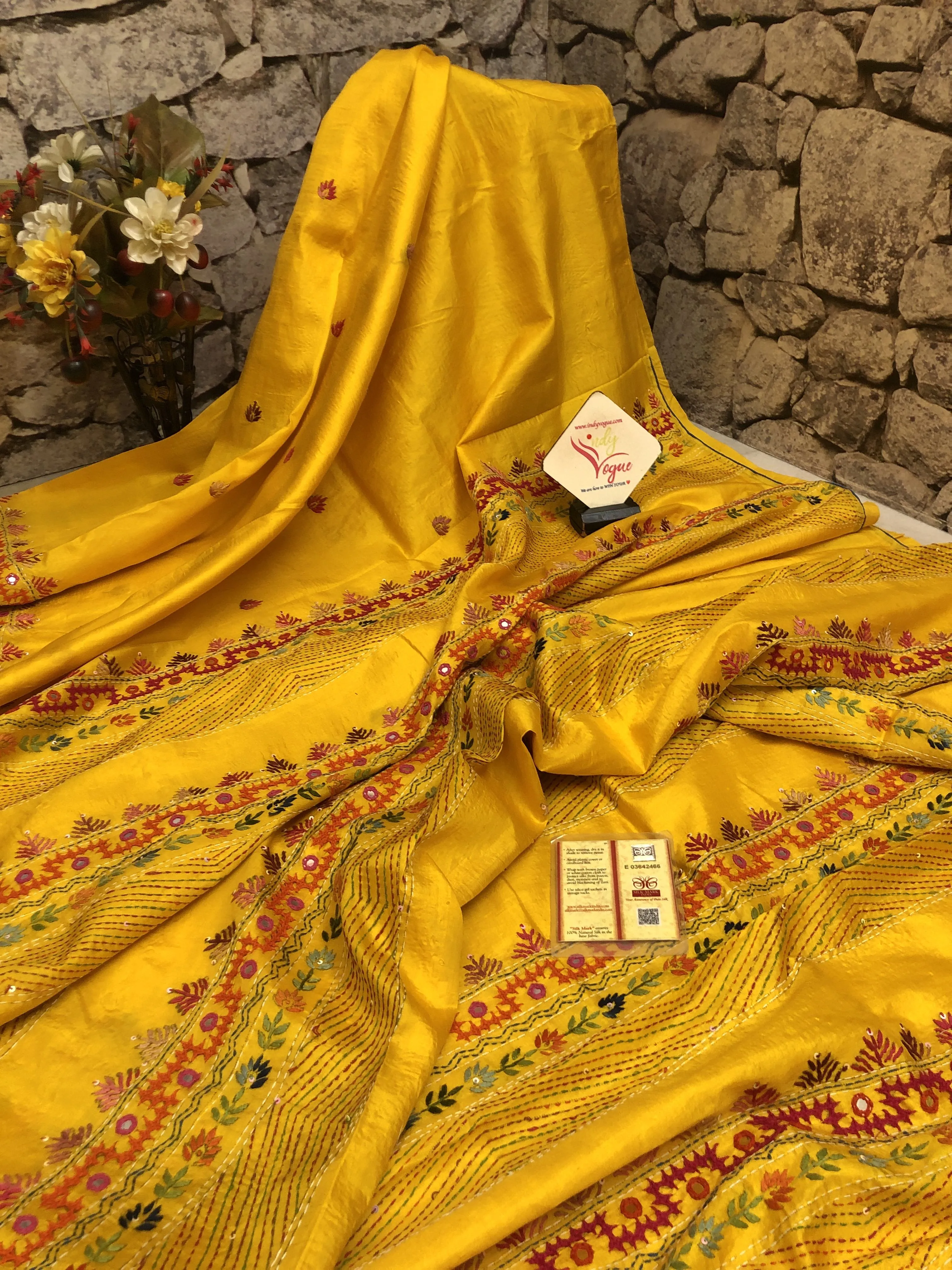 Yellow Color Pure Bangalore Silk with Hand Lambani Embroidery