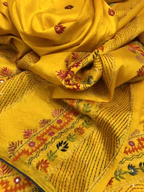 Yellow Color Pure Bangalore Silk with Hand Lambani Embroidery